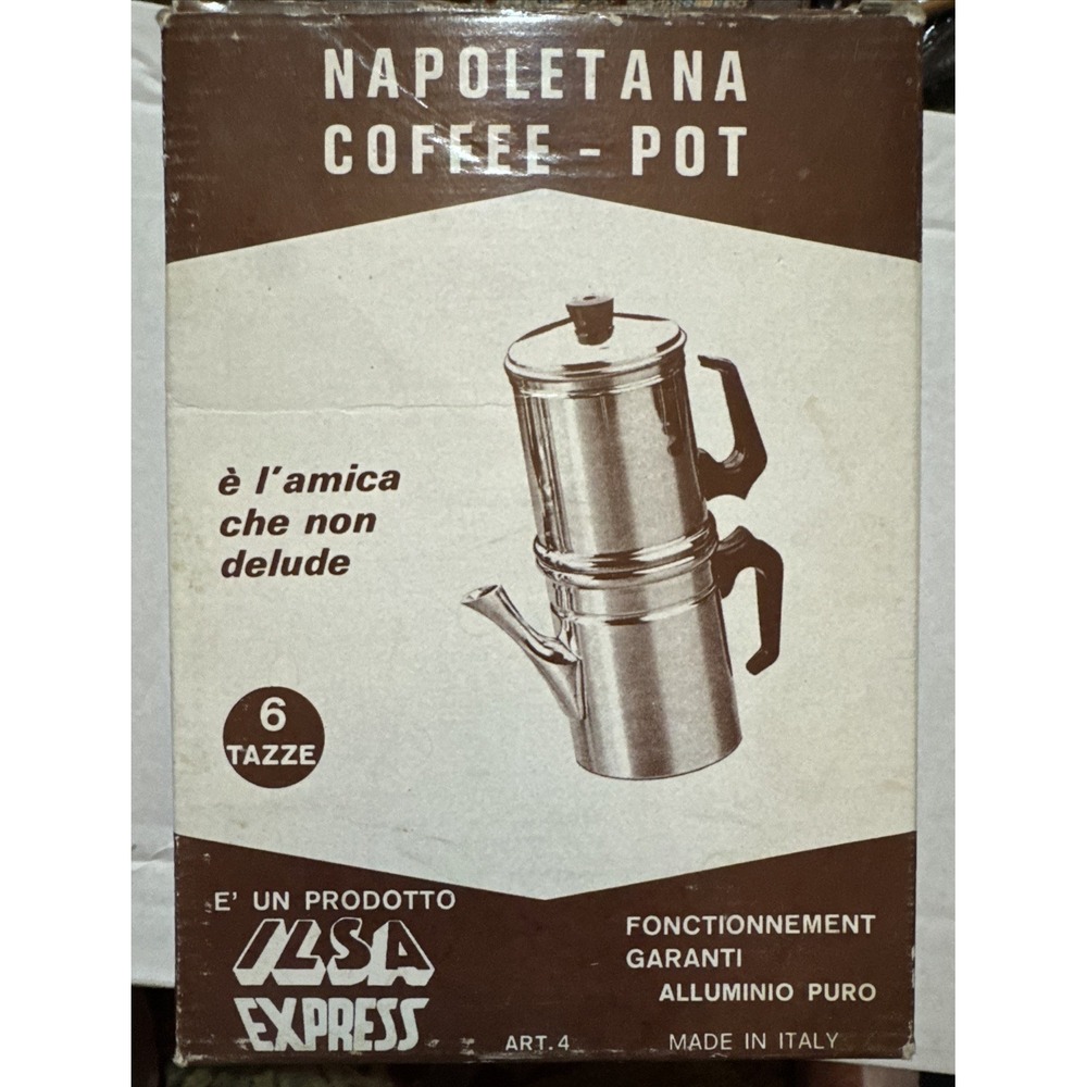 Vintage Alsa Express Napoletana 6 Cup Coffee Pot Italy Aluminum w/ Original Box